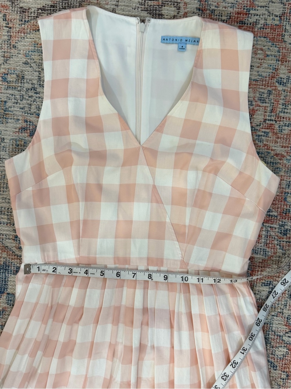 Antonio Melani Pink White GINGHAM Dress Sundress Midi A-Line Dress Summer 4 S - Picture 10 of 11